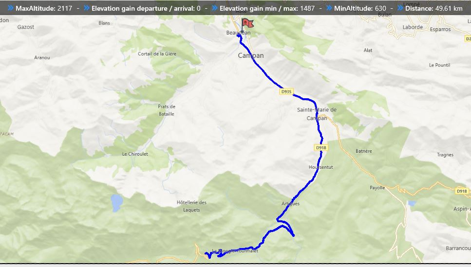carte de la montee du tourmalet le 11 juillet 2018