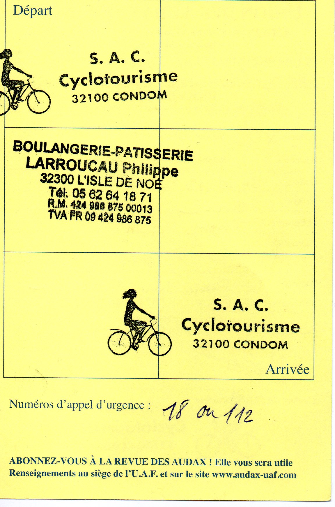AUDAX 100 du 24 mars 2018 verso