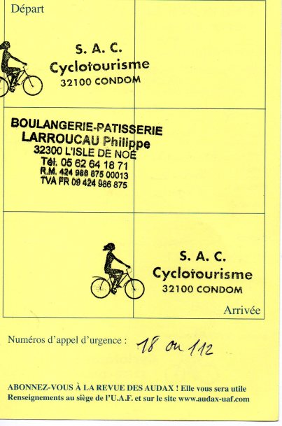 AUDAX 100 du 24 mars 2018 verso